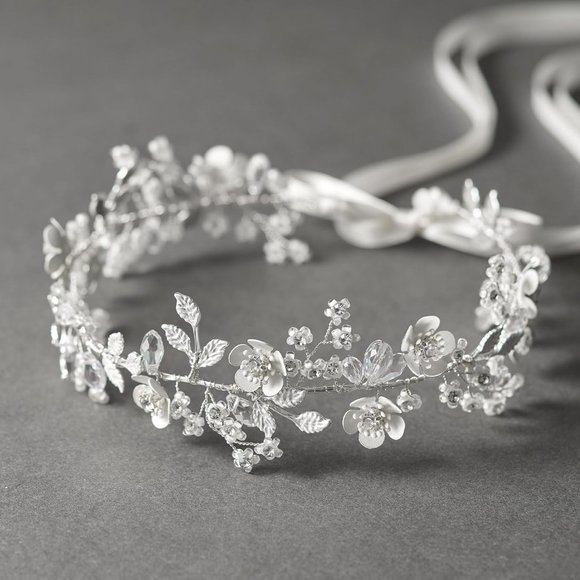 SWEETV Silver Flower Vine Bridal Headpiece - Picture 2 of 7
